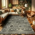 thumbnail image 2 of Ambesonne Southwestern Decorative Rug Carpet, Monochrome Geometric, 2' 5" x 5', Charcoal Grey and Ivory, 2 of 5