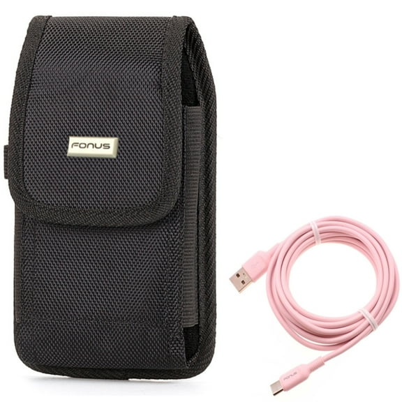 Case Belt Clip w 10ft Long USB-C Cable for Samsung Galaxy S22 Ultra,S21,S21 Ultra,S21 S20 Ultra,S20 Plus,Ultra Fan Edition,Fan FE 5G - Rugged Holster Canvas, Pink Charger Cord Power Wire