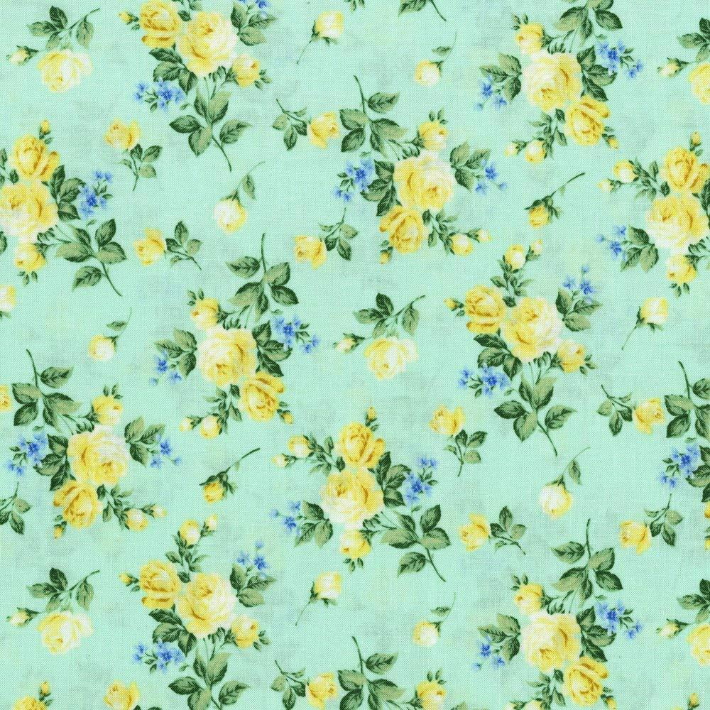 Afternoon In the Attic Heirloom RoseYellow Roses Cotton Fabric,by