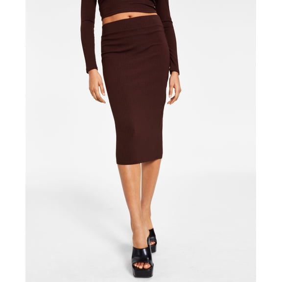 Bar III Ribbed Midi Skirt Dusty Olive XS