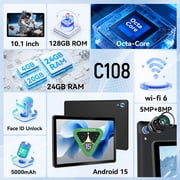 AEEZO 10 Inch Tablet with Keyboard and Mouse Set, 24GB RAM 128GB ROM, WiFi 6 for Student & Office, Gray