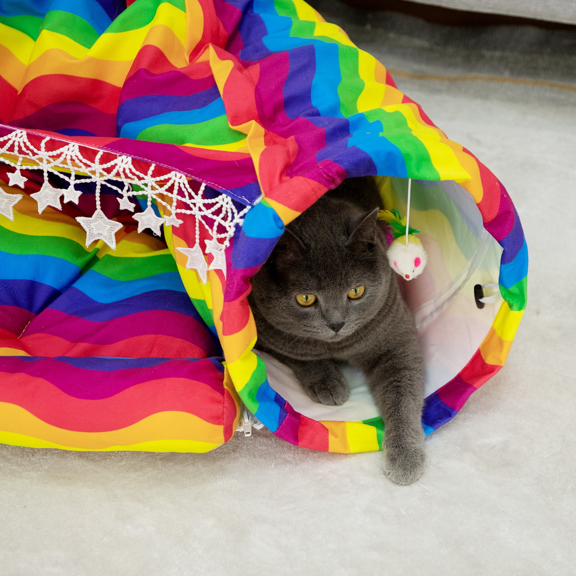 Coziwow 2 in 1 Cat Tunnel Beds for Indoor Cat Play Mat Scratch Tunnel Collapsible Cat House