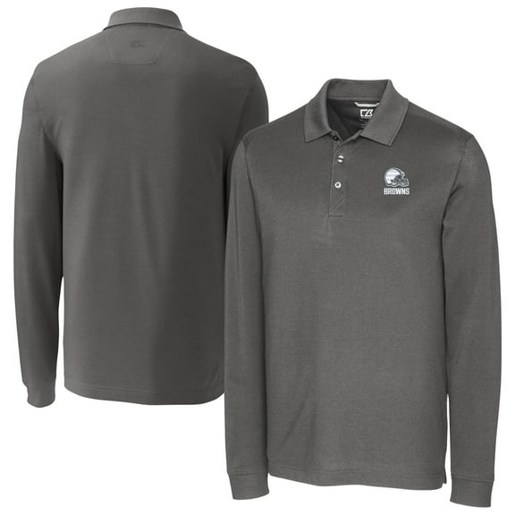 Men's Cutter & Buck Gray Cleveland Browns Big & Tall Advantage Eco Tri-Blend Pique Long Sleeve Polo