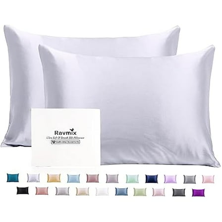 Silk Pillowcases 2 Pack for Hair and Skin with Hidden Zipper, Both Sides 21Momme Mulberry Silk Pillow Cases Set of 2, Queen Size 20×30inches, Silver Grey