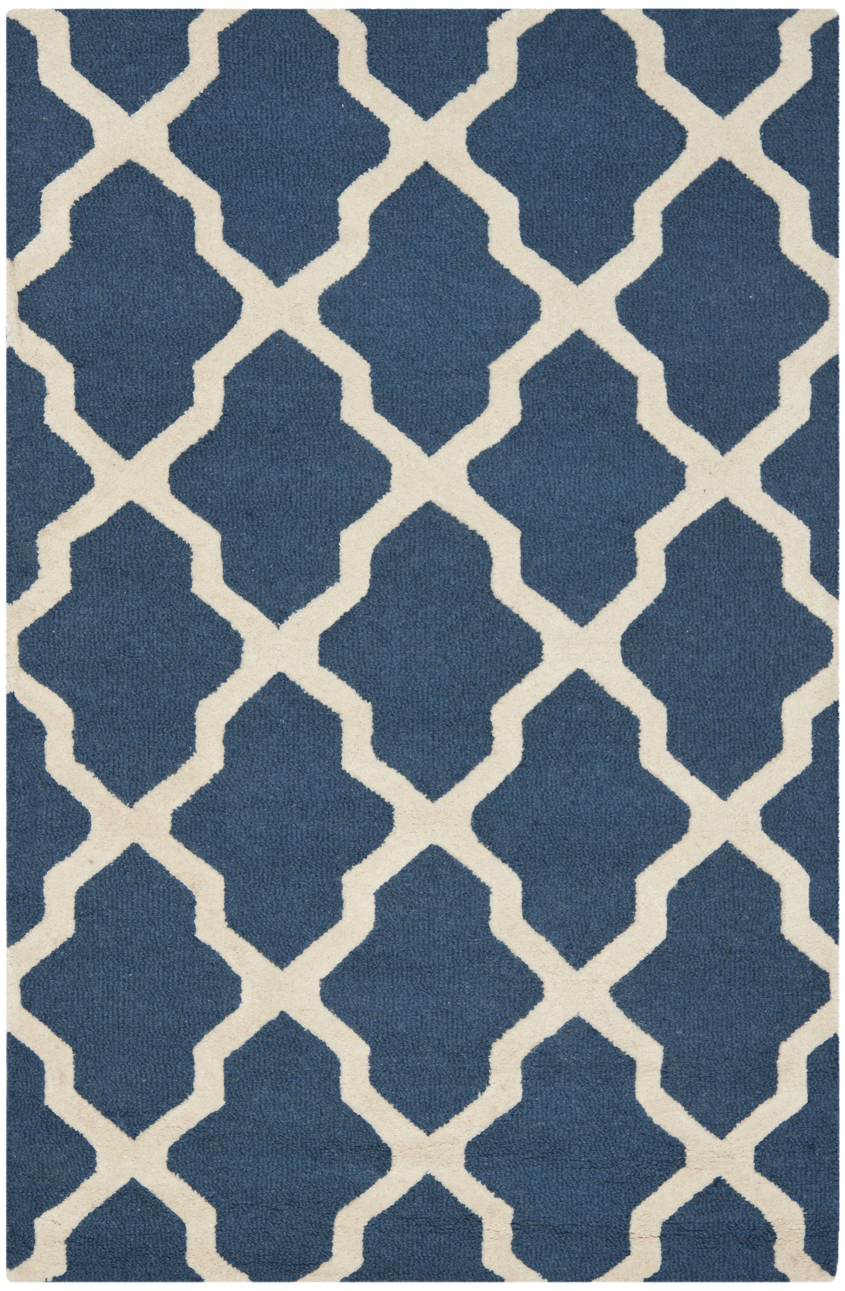 SAFAVIEH Cambridge Liam Geometric Wool Area Rug, Navy Blue/Ivory, 4' x 6'