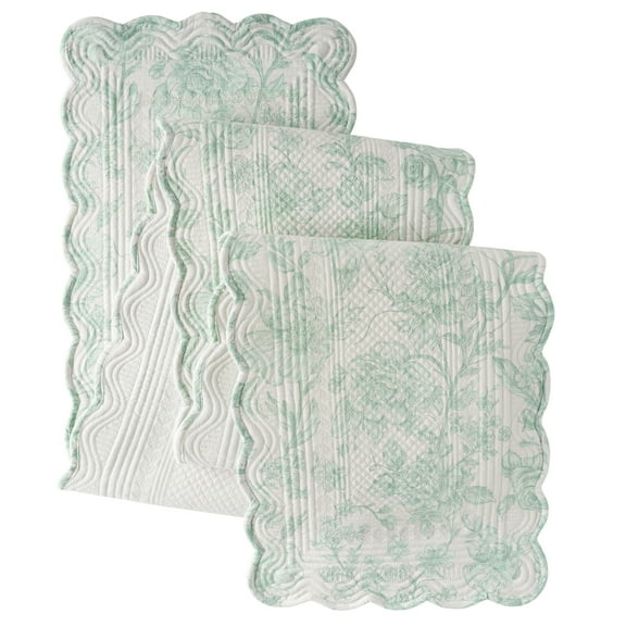 The Pioneer Woman Agatha Quilted Fabric Table Runner, Green & White, 14" x 90"
