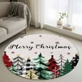 thumbnail image 3 of Merry Christmas Round Area&nbsp;Rug 4ft Green Red Black Plaid Christmas Tree Snowflakes Linen Non-Slip&nbsp;Washable Circle Rugs Soft Felt Indoor Floor Mat for Bedroom Kitchen Living Room Bathroom, 3 of 9