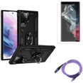 thumbnail image 1 of Hybrid Case Cover & Matte Screen Protector & 10ft USB Cable for Samsung Galaxy S22 Ultra (6.8") - Combo Metal Ring Kickstand & TPU Film Anti-Glare Anti-Fingerprint & Purple Type-C Charger Cord, 1 of 20