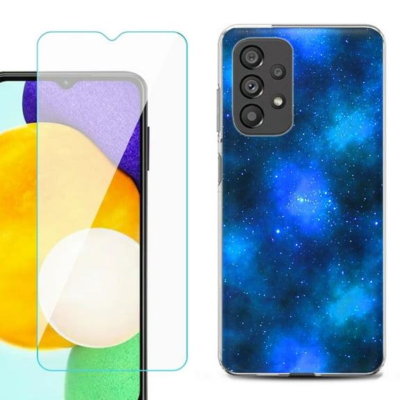 Slim-Fit Gel TPU Phone Case for Samsung Galaxy A23 5G, with Tempered Glass Screen Protector, by OneToughShield ® - Cosmos/Stars