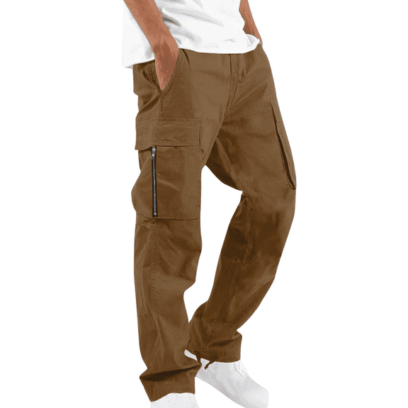 Dxzfnsa Mens Baggy Cargo Pants Men Casual Solid Color Sweatpants Drawstring Waist Multiple Pockets Trousers Outdoor Straight Fitness Pants S-XXL