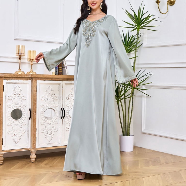 HJYCHN Elegant Women's V-Neck Color Block Long Sleeve Beaded Slim Fit Maxi  Dress for Everyday Sophisticated Style Grey M - Walmart.com