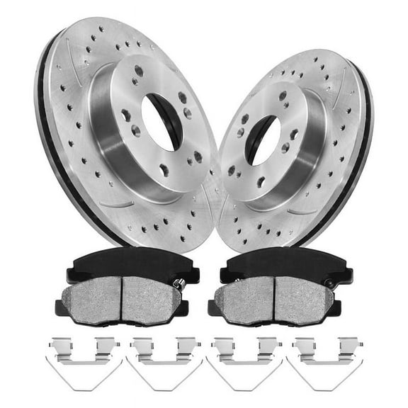 Aurogenix Front Brake Kit Compatible With 2006-2011 Honda Civic, Drilled & Slotted Rotors & Ceramic Pads, 261.7mm (10.3in)