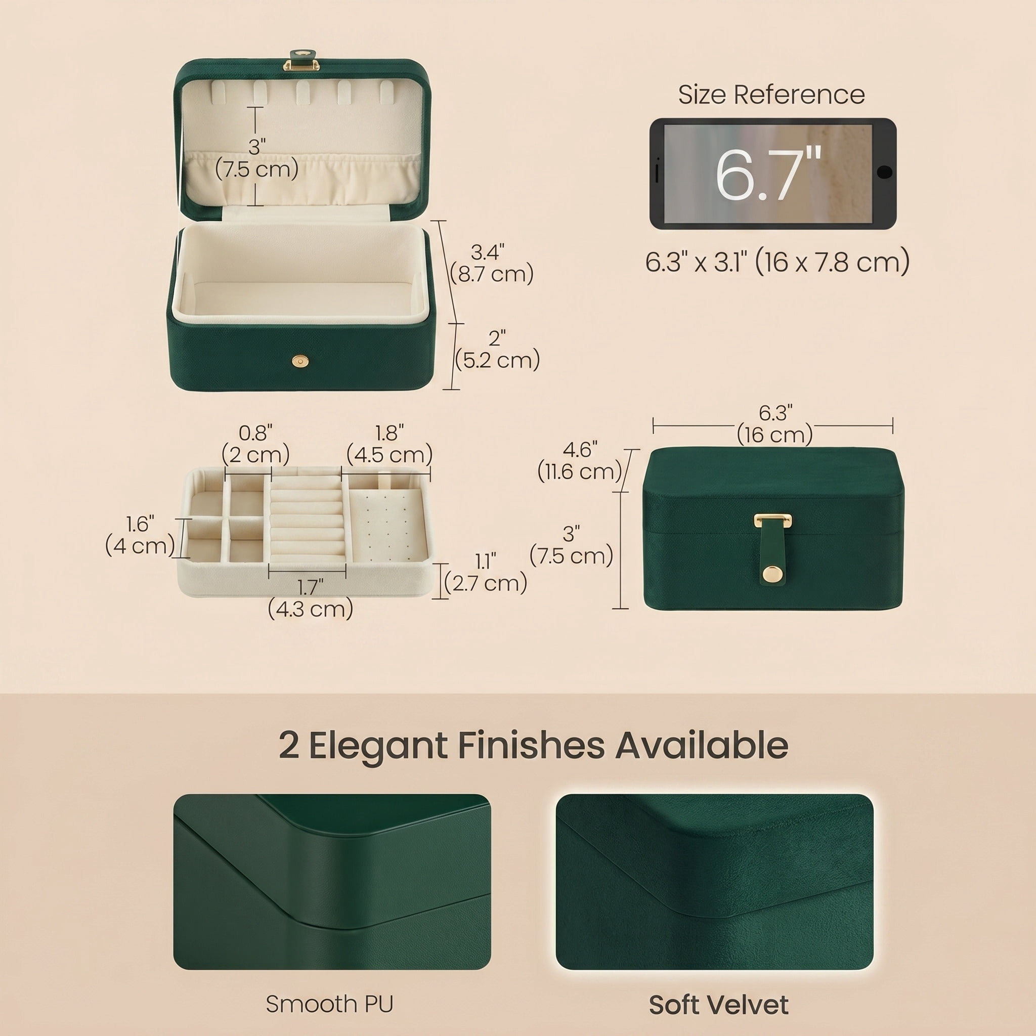 Nordic Hygge 2-Layer Portable Travel Jewelry Case, Retro Green Luxe Organizer