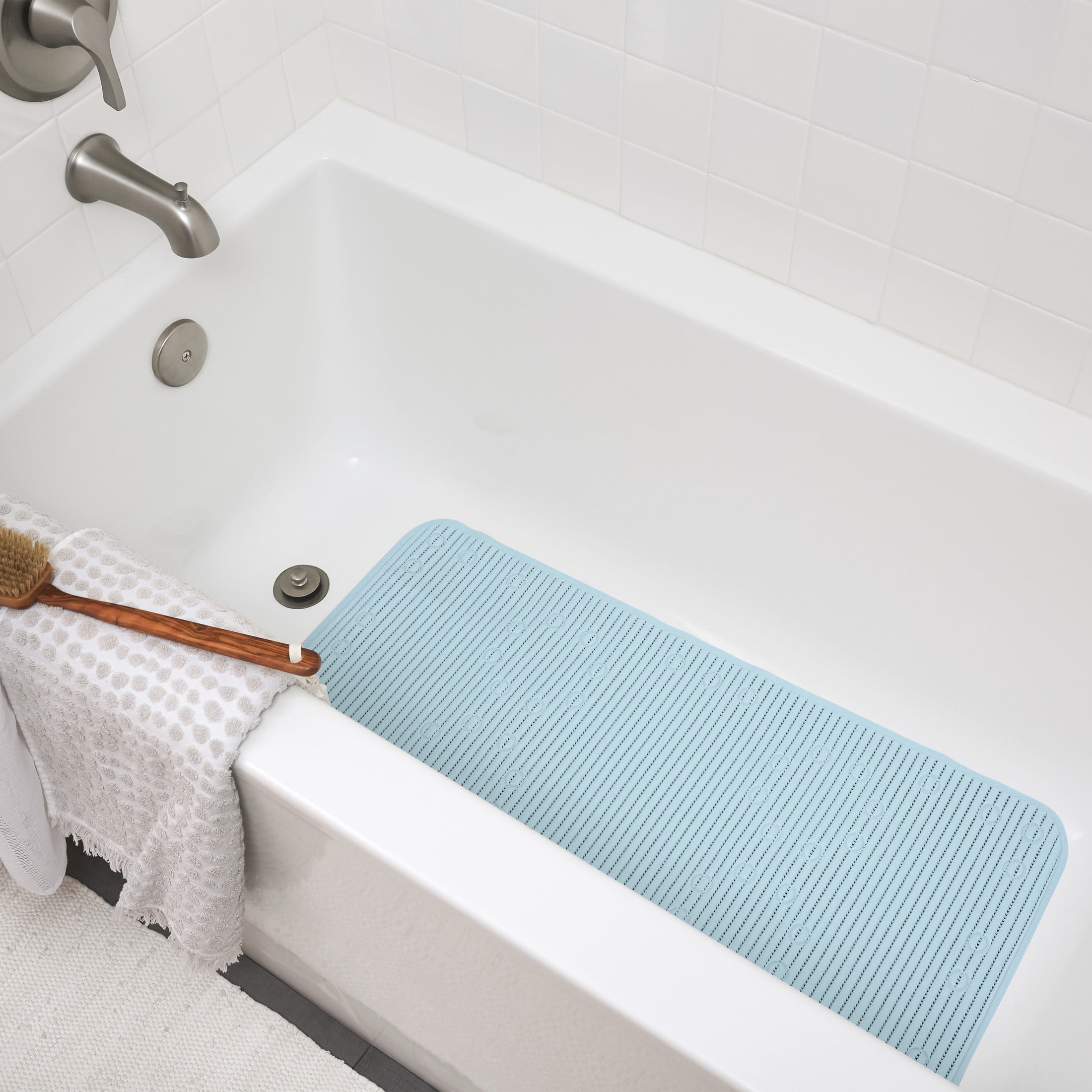 (2 pack) Clorox Sky Blue Cushioned Bathtub Mat with Suction Cups, 17 in. x 36 in.