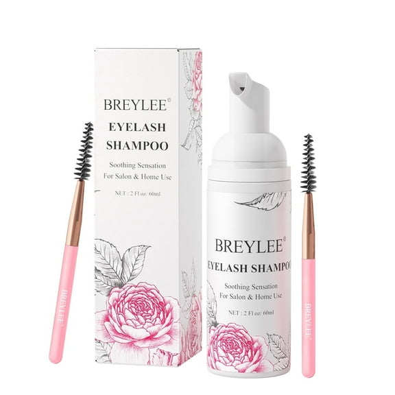 BREYLEE Rose Eyelash Extension Cleanser Shampoo Eyelash Extension Foam & Brushes Eyelid Cleanser for Makeup Remover