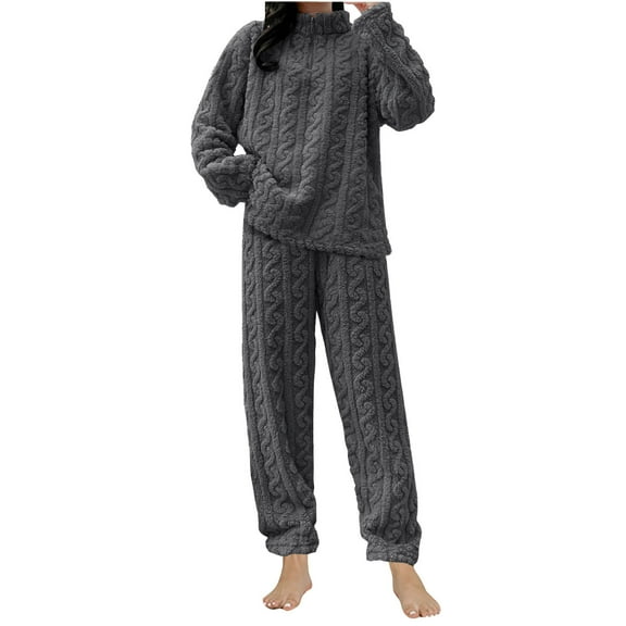 APEXFWDT Fuzzy Fleece Pajama Sets for Women 2 Piece Outfits Long Sleeve Top Jogger Pants Lounge Matching Set Fall Winter Womens Pajama Sleepwear Set