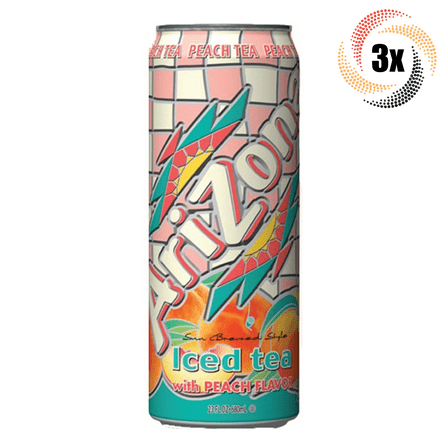 3x Cans Arizona Iced Tea With Peach Flavor Juice 23oz ( Fast Free Shipping! )