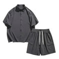 thumbnail image 2 of VBTAPA Men's Summer Beach Outfits 2 Piece Short Sleeve Shirts and Shorts Set Cooling Casual Vacation Lounge Sets with Pockets Gray XXXL, 2 of 3
