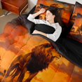 thumbnail image 5 of Manfei Forest Animals Queen Bedding, Sunset Lion Bedding Comforter Set Queen, Dark Brown Orange, Black Reversible, 7-Piece, 5 of 6