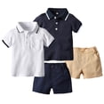 thumbnail image 3 of LYMAYTER Infant Boys Lapel T-Shirt Outfit 2PCS Kids Baby Solid Color Short Sleeve Tees Summer Short Set for 3 Months-5 Years, 3 of 9