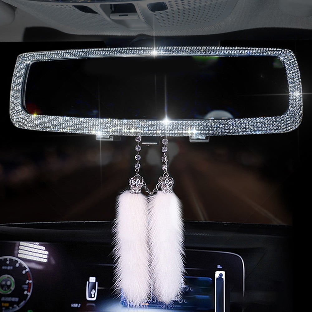 Car Rear View Mirror Accessories with Bling Crystal Diamonds Interior Trim Cover