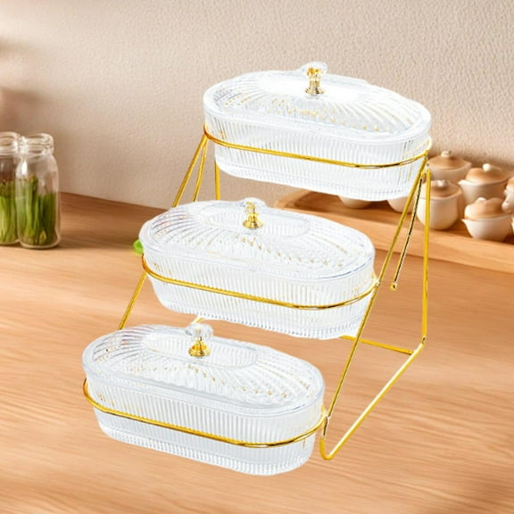 LOVIVER Serving Platters Dried Fruit Plates 3 Tier Portable with Lid Bowls Appetizer Tray Candy Nut Dishes for Fruits Cookies clear