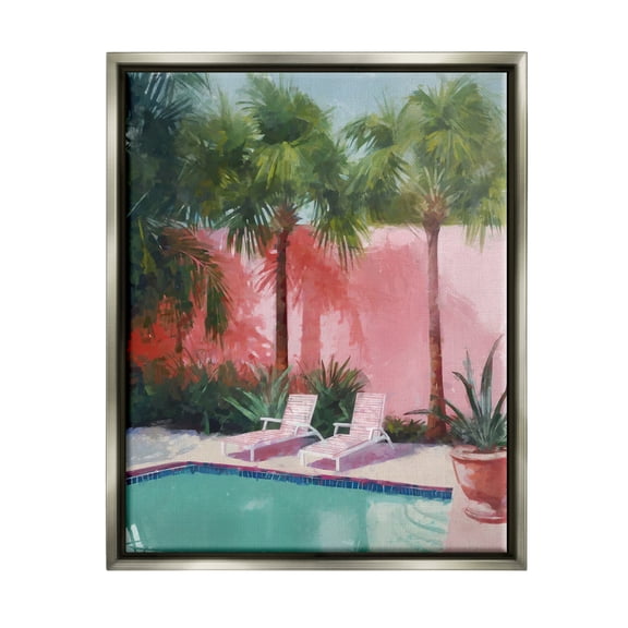 Stupell Industries Tropical Summer Pool Botanical & Floral Painting Gray Floater Framed Canvas Art Print Wall Art, 25 x 31