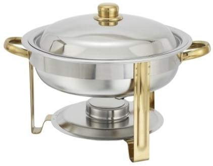 Winco Winware 4 Quart Round Stainless Steel Gold Accented Chafer 