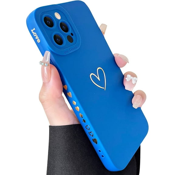 Compatible with iPhone 12 Pro Max Case Luxury Gold Heart Pattern Soft Liquid Silicone Shockproof Case for Women Girls Side Cute Plated Heart Pattern Slim Phone Case (Black)