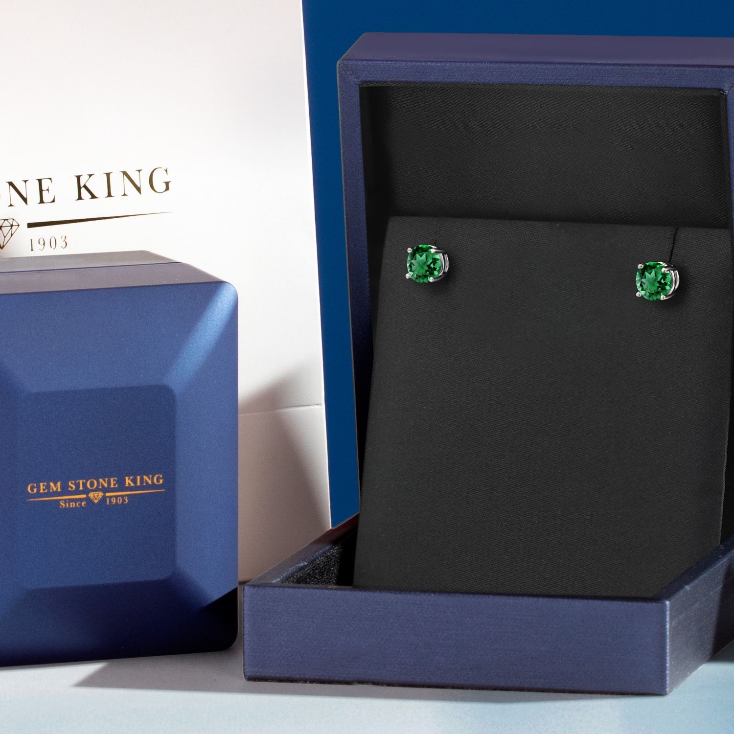 Gem Stone King 925 Sterling Silver Green Nano Emerald Stud Earrings for Women Men (1.54 Cttw, Gemstone May Birthstone, Round 6MM)