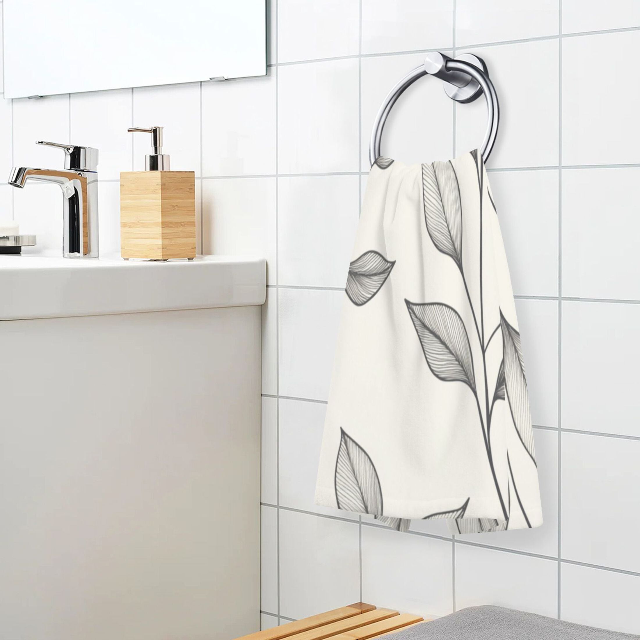 Cotton Towel Two-Piece 16x28 Inch One Sizex2 Face Towel Set Towel Set Cotton Hand Bath Towel Bathroom Beach Pretty Grey Leaves