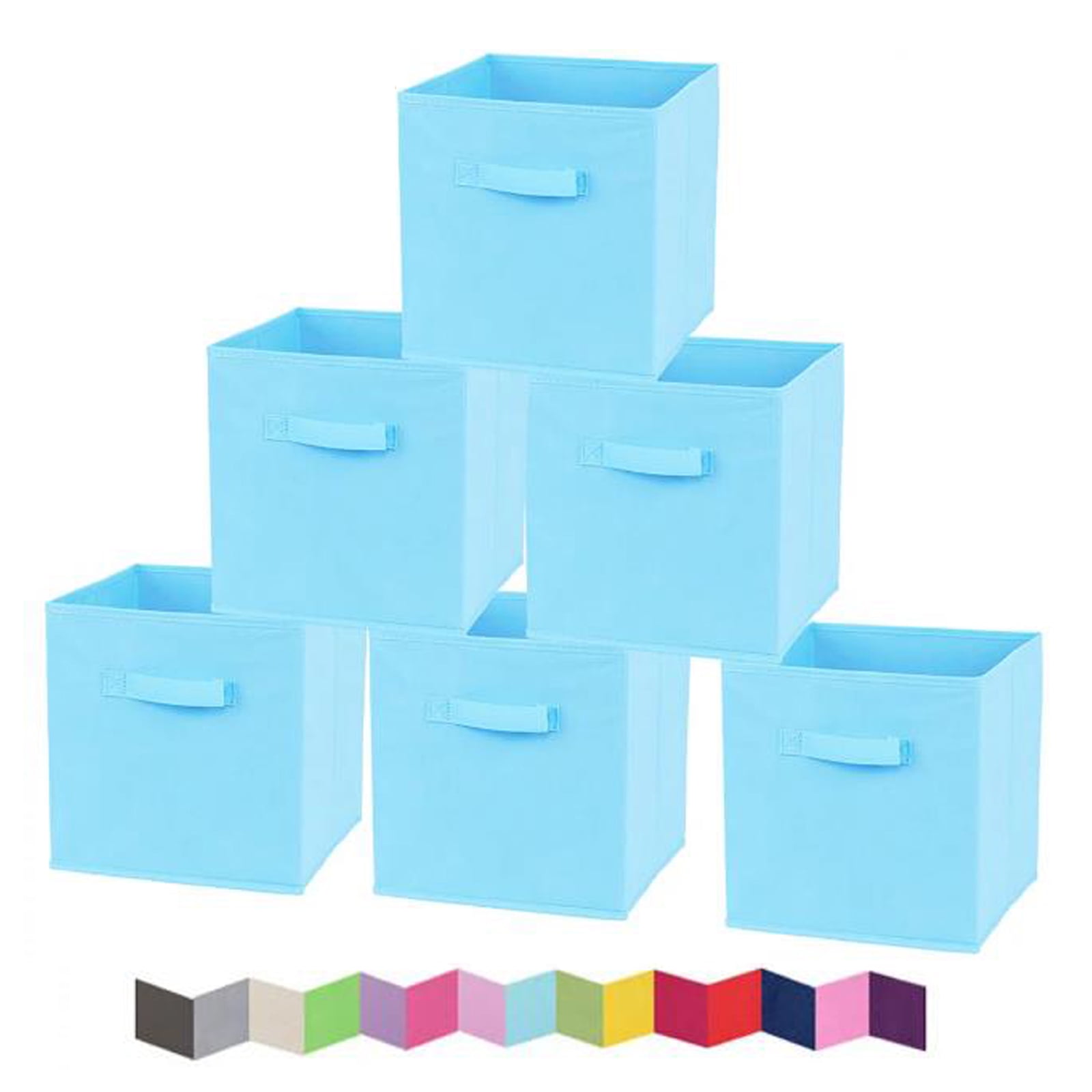 PinkSheep 11" Collapsible Cube Storage Bins, Fabric Storage Cubes Organizer Bins, Sky Blue, 6