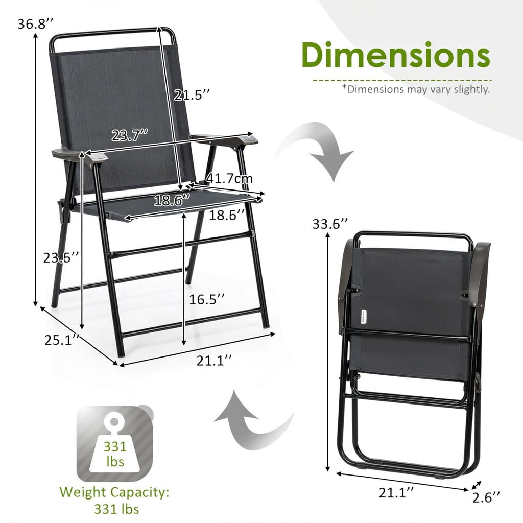Hommoo 4-Pack Portable Outdoor Folding Chairs with Armrests, Heavy-Duty Steel Frame, Breathable Fabric, Compact Foldable Design for Patio, Garden & Balcony, Gray