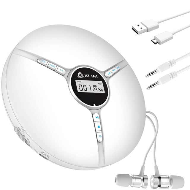 Reproductor de CD portátil KLIM Discman con batería integrada, blanco