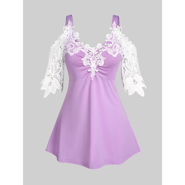 Camiseta Talla Extra Panel Encaje Fruncido Rosegal Camisetas tallas grandes