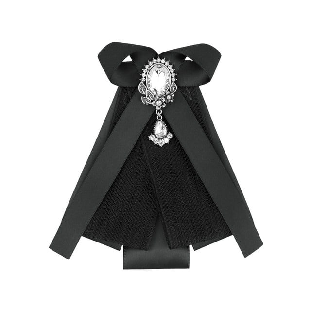 INSPIRE CHIC Broche de lazo para mujer con strass y perlas, accesorios de corbata de lazo, negro puro, talla única