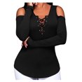 thumbnail image 1 of Minnieouse Mujer Camiseta Hombro frío Manga larga Cuello en V Vendaje Top Prendas para la parte del cuerpo negro XXL, 1 of 6