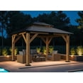 thumbnail image 3 of Jocisland 10x12 Wood Gazebo,Hardtop with Aluminum Double Roof, Outdoor Wooden Pavilion for Parties, 3 of 8