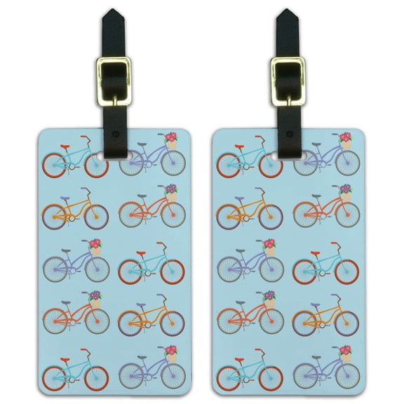 Bicycle and Bikes Pattern Luggage ID Tags Suitcase Carry-On Cards - Set of 2