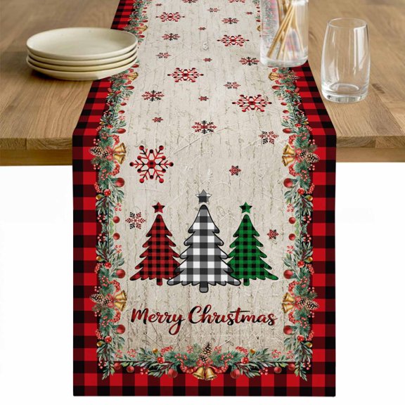 Red Plaid Christmas Table Runner 48 Inches Long Farmhouse Dress Scarves, Vintage Xmas Tree Winter Dining Tablerunner for Coffee Table/Kitchen Island/Party Décor, 13" x 48"