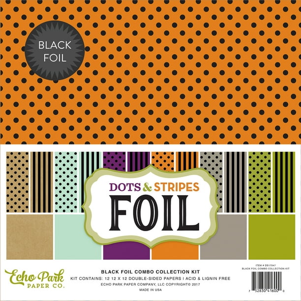 Echo Park Double Face Collection Pack 12"X12" 12/Pkg-Dots/Stripes - Combo avec Feuille Noire