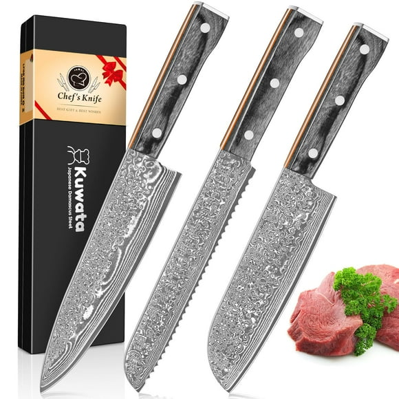 Damascus Knife Set, 3PCS Professional VG10 Damascus Steel Kitchen Knife Set with G10 Ergonomic Color Wooden Handle, Cooking Knife Set Elegant Gift Box for Home Restaurant