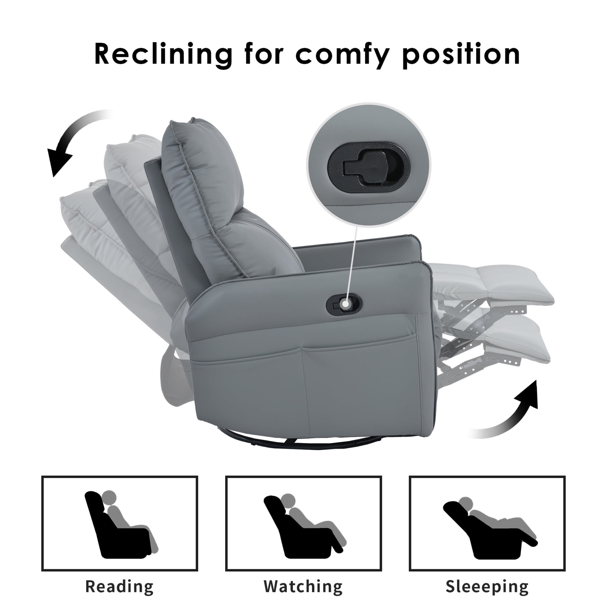 Rocker Recliner Chair,360° Swivel Nursery Rocking Chair,Glider Chair,Modern Small Rocking Swivel Recliner Chair for Bedroom,Living Room Chair Home Theater Seat,Side Pocket(Blue-gray+360° Swivel)