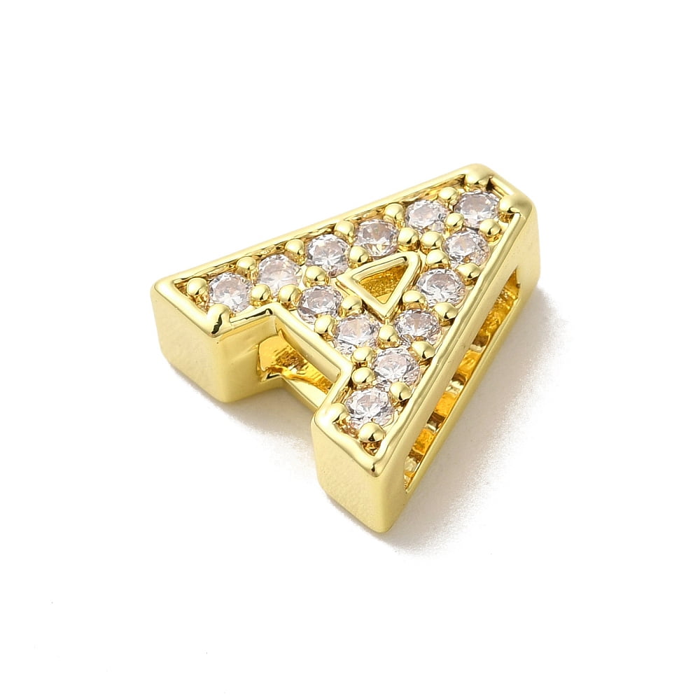 Brass Micro Pave Cubic Zirconia Beads Long-Lasting Plated Real 18K golden Plated Alphabet Letter A-Z 12-12.5x8-12.5x4.5-5mm Hole: 8.5-9.5x2mm