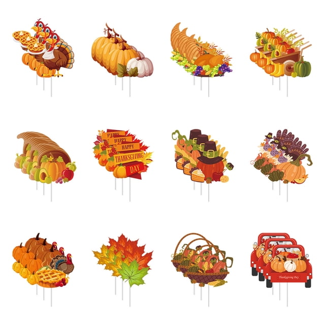 Thanksgiving Cupcake Toppers Pumpkin Maple Topper Fall Themed Turkey Cake Picks Autumn Cake Decorations for Thanksgiving Day