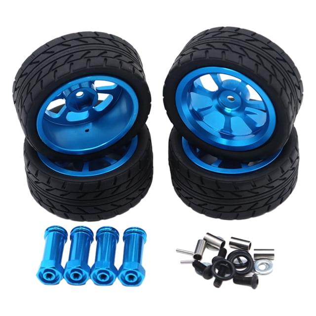 Bewildely RCGOFFLOW-llantas duraderas de aleación de aluminio, neumáticos para llantas de control remoto 1/14, Wltoys 144001, pieza de coche a Kits de construcción modelo Azul