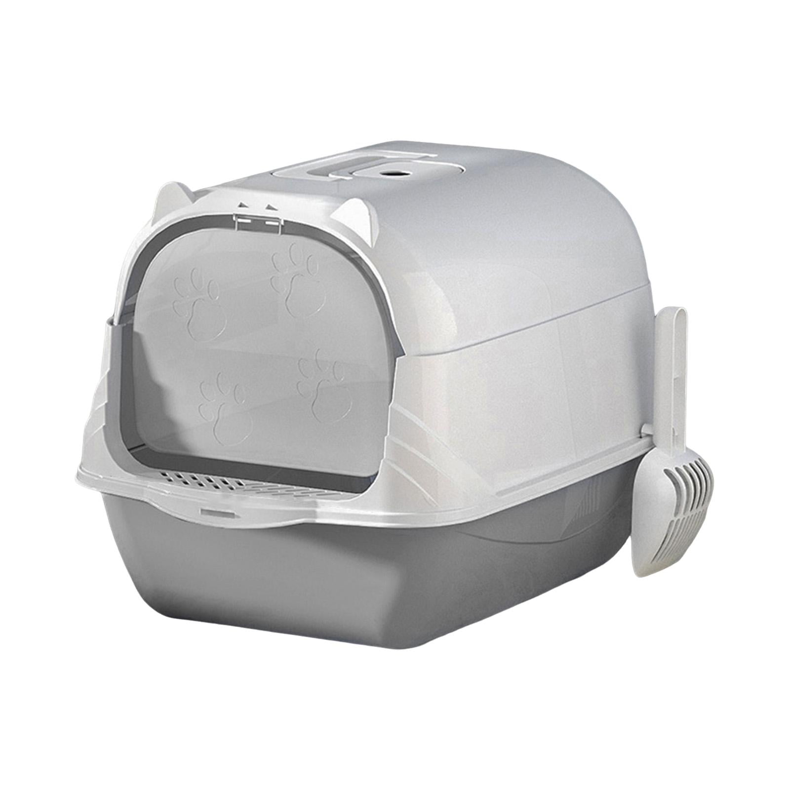 Hooded Cat Litter Box Litter Pan Large Space Enclosed and Covered Cat Toilet Gray