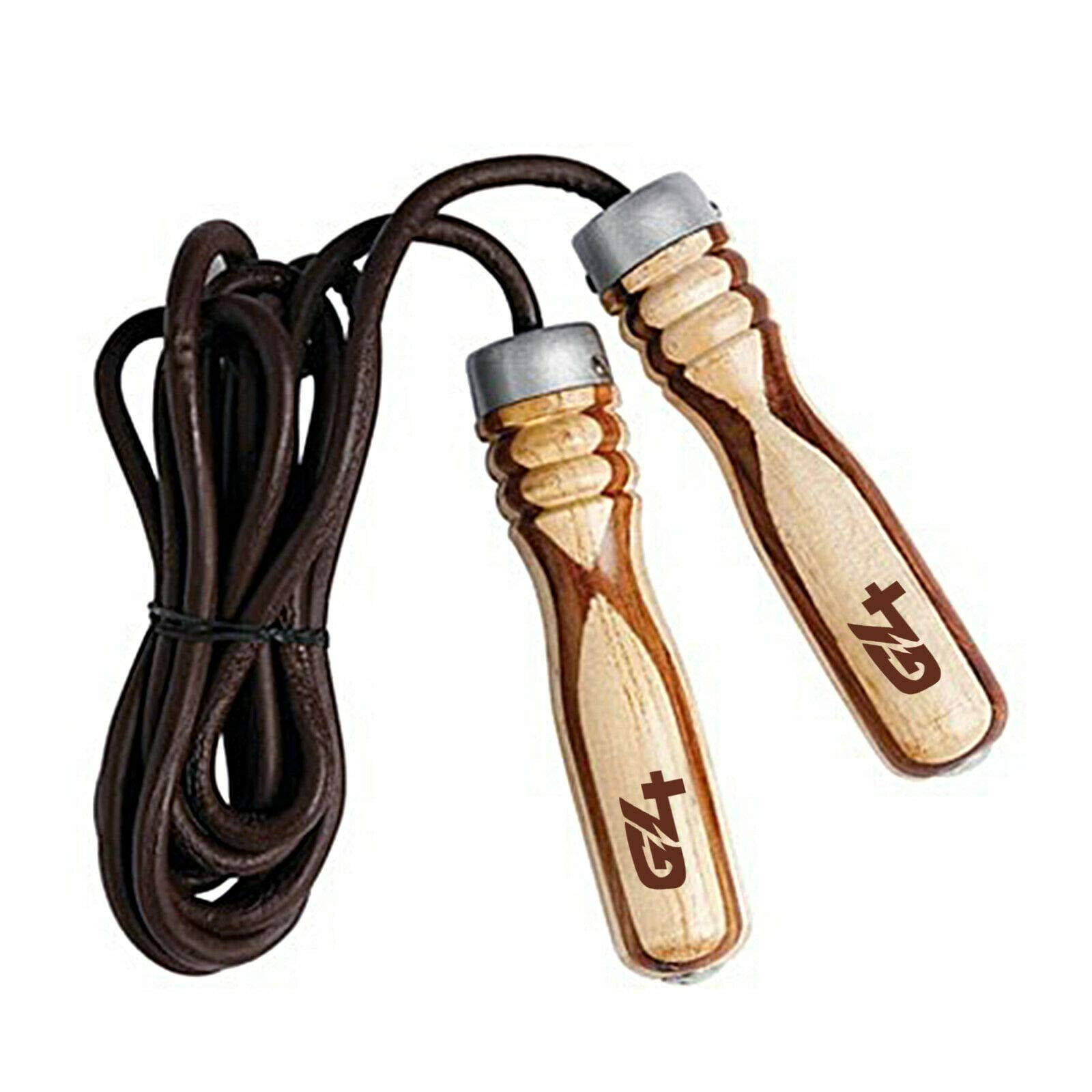Leather Jump Rope Exercise Heavy Duty Skipping Fitness Wooden Handle 