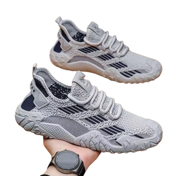 Homeyce Men Slip On Hollow Mesh Hiking Sneakers Breathable Lightweight Anti-Slip Non Slip Casual Athletic Walking Shoes for Outdoor Daily Use,Gray 42