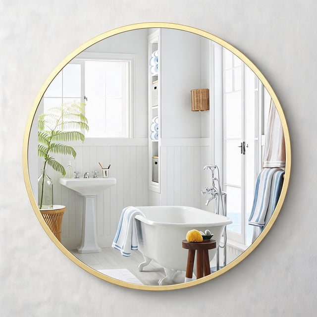 CazToi Espejo de Baño Redondo de 30 Pulgadas, Espejo Circular de Pared con Marco de Aleación de Aluminio, Espejo de Tocador Moderno